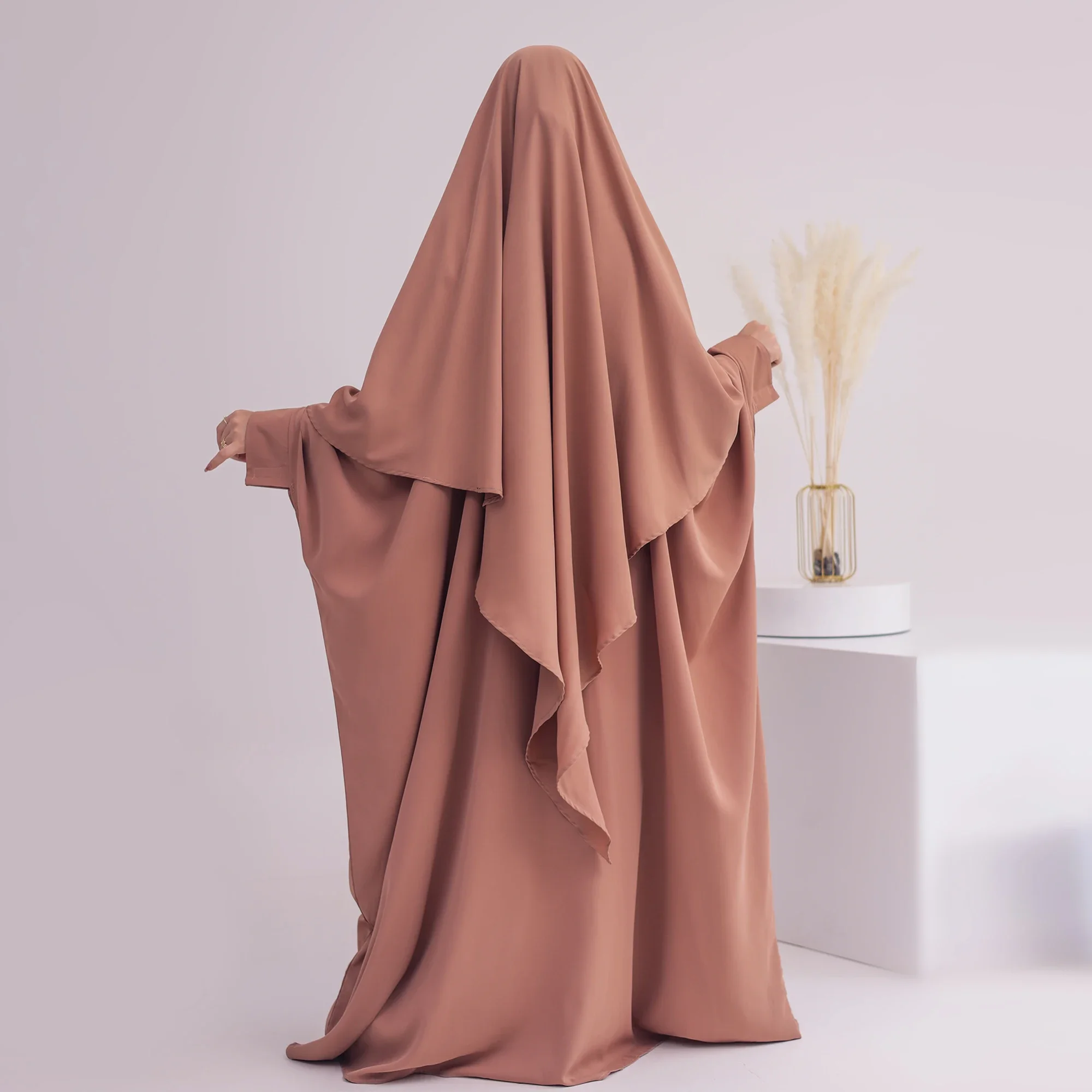 Muslim Jilbab Abaya for Women Ramadan Eid Prayer Garment Islamic Clothes Bat Sleeve Zipper Abayas Dubai Khimar Hijab Dress Burqa