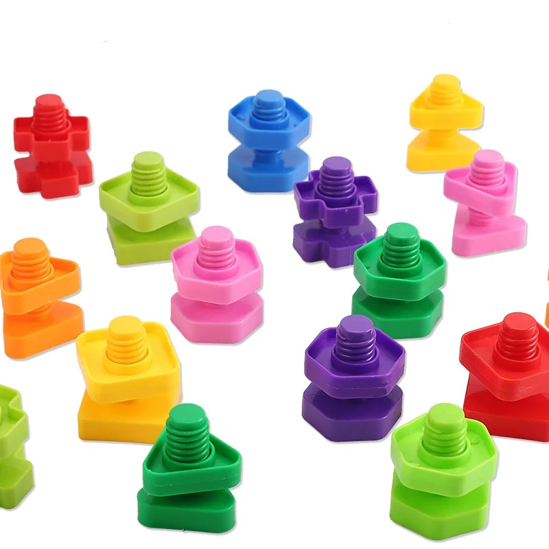 10 Set Screw Building Blocks Nut Shape Match Puzzle Toys For Children Infant Montessori Shape Color Recognize Educational Toys