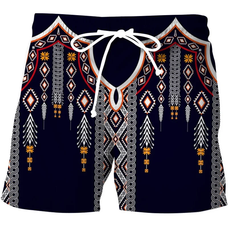 Colorful Ethnic Pattern Beach Shorts For Men Exquisite 3D Printed Swim Trunks Summer Vacation Short Pants Loose Board Shorts 3