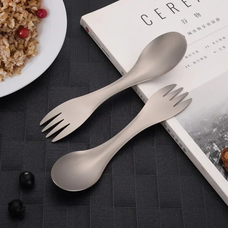 Camping cutlery portable tableware portable cutlery titanium tableware Ultra-light Titanium Spoon 2 In 1 Fork Spoon Outdoor Camping Picnic Tableware EDC Survival Tool