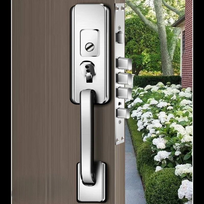 OldStyleAntitheftStainlessSteelDoorHandleDoubleOpenPressType