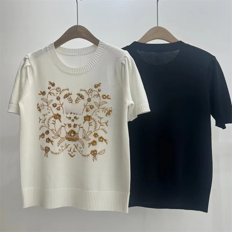 Topstitch-Embroidery Short-Sleeved T-shirt