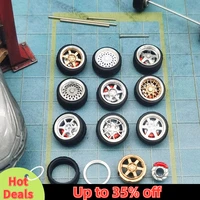 Kicarmod 1/64 Model Car ABS Wheels with Rubber Tire Brake Disc Metal Rims Diameter 10mm Refitting Parts For Model Car Hot Wheels 1