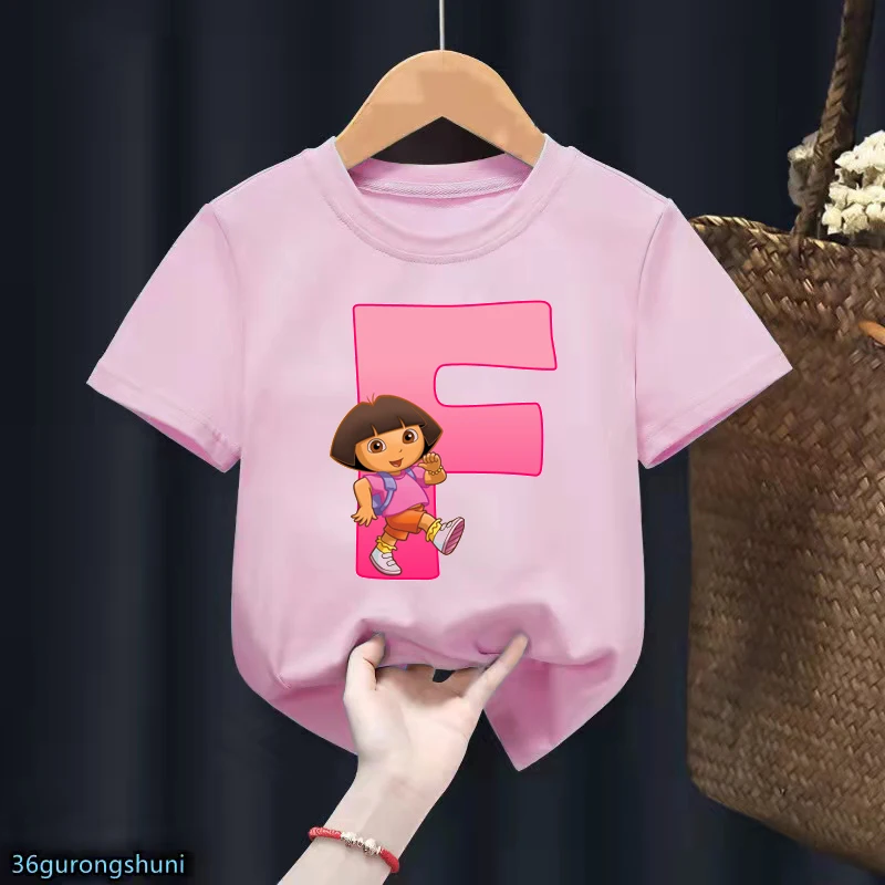 t shirt kid rock Newly Girls T-Shirt Dora Explorer Letter Printed Children'S Clothing Tshirt For Kids Birthday Gift Clothing Cute Toddler Tshirts t-shirt cartoon	 Tops & Tees