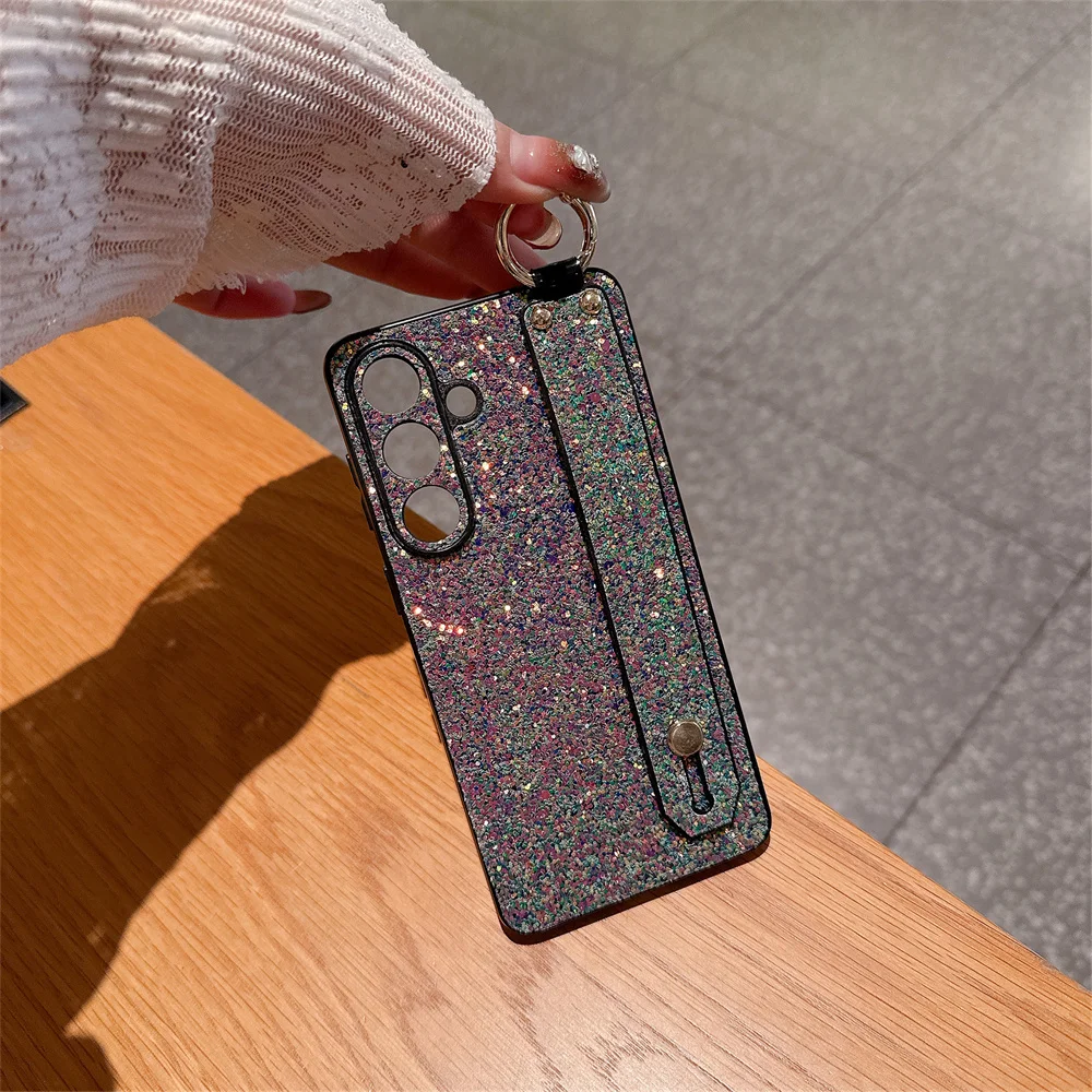 Luxury Glitter Bling Stand Holder Wrist Strap Phone Case with Bracket Cover