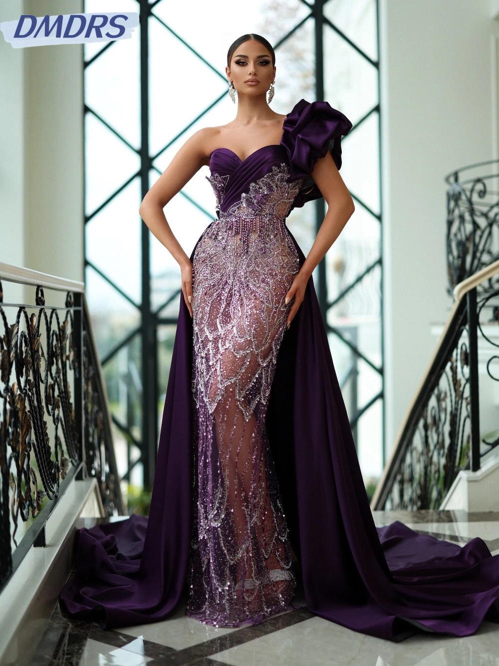 Sexy-Illusion-One-Shoulder-Prom-Gown-Sparkly-Crystal-Beads-Evening ...