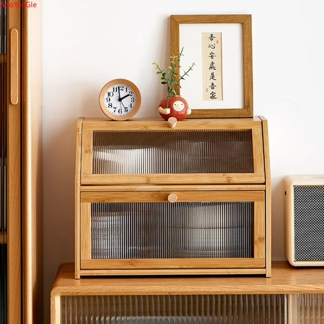 ตู้ครัวทรงสี่เหลี่ยมคางหมูไม้ไผ่สำหรับมื้ออาหารตู้เก็บของพลาสติกข้างทรงฝาปิดโครงสร้าง2ชั้น 4