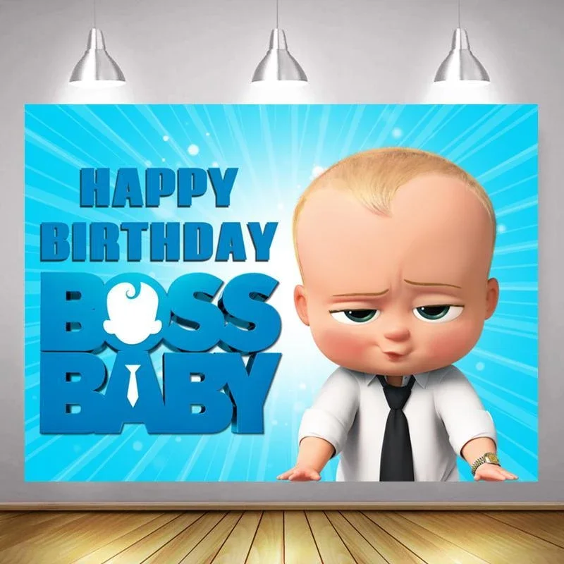 Cartoon Baby When Boss Blue Party Background Boy Birthday Party Decorates Supplies Children Photo Photography Studio Backdrop birthday backdrop party backdrop curtain party decoration party supplies