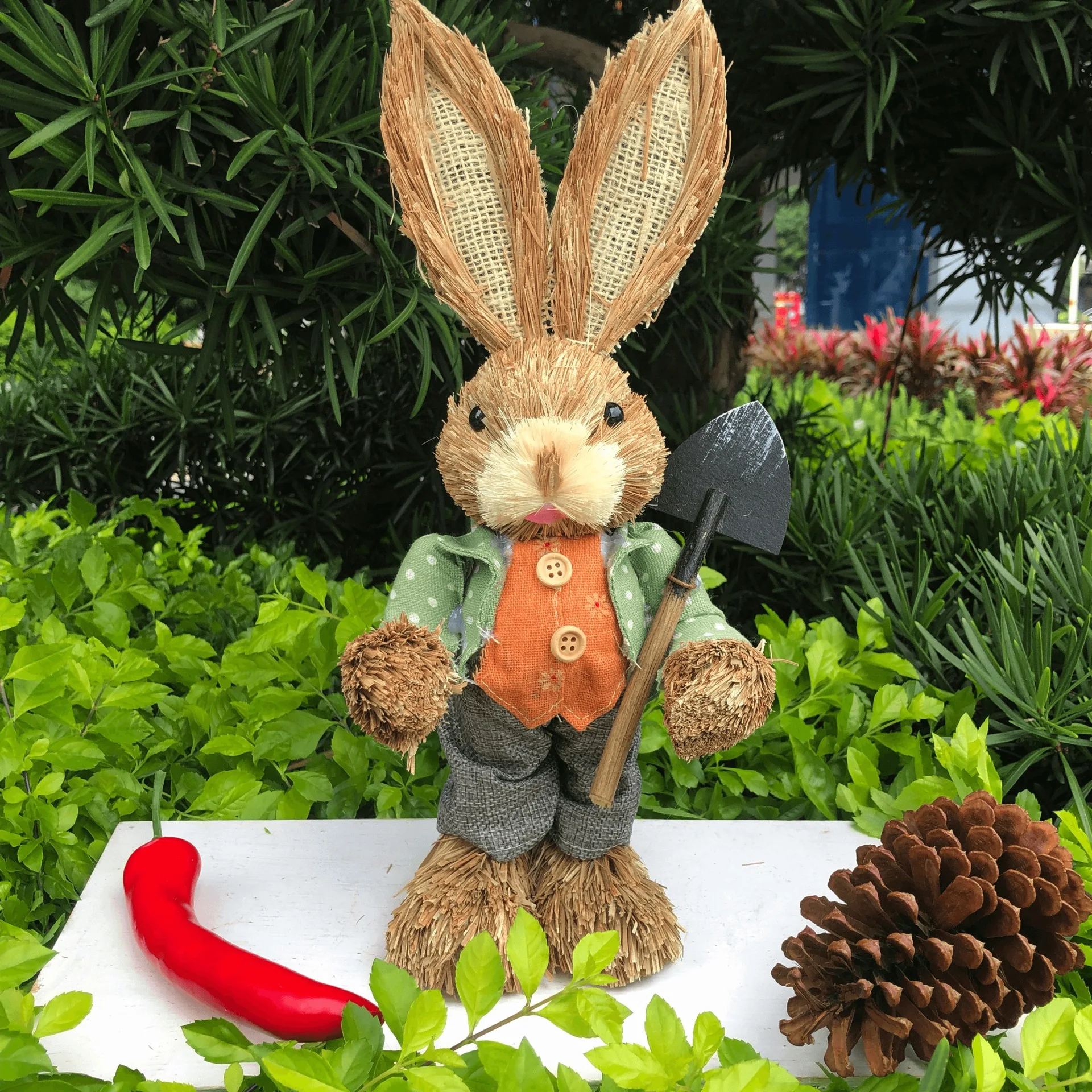 2Pcs Straw Rabbits Easter Bunny Home Garden Decorations Centerpiece  Ornament