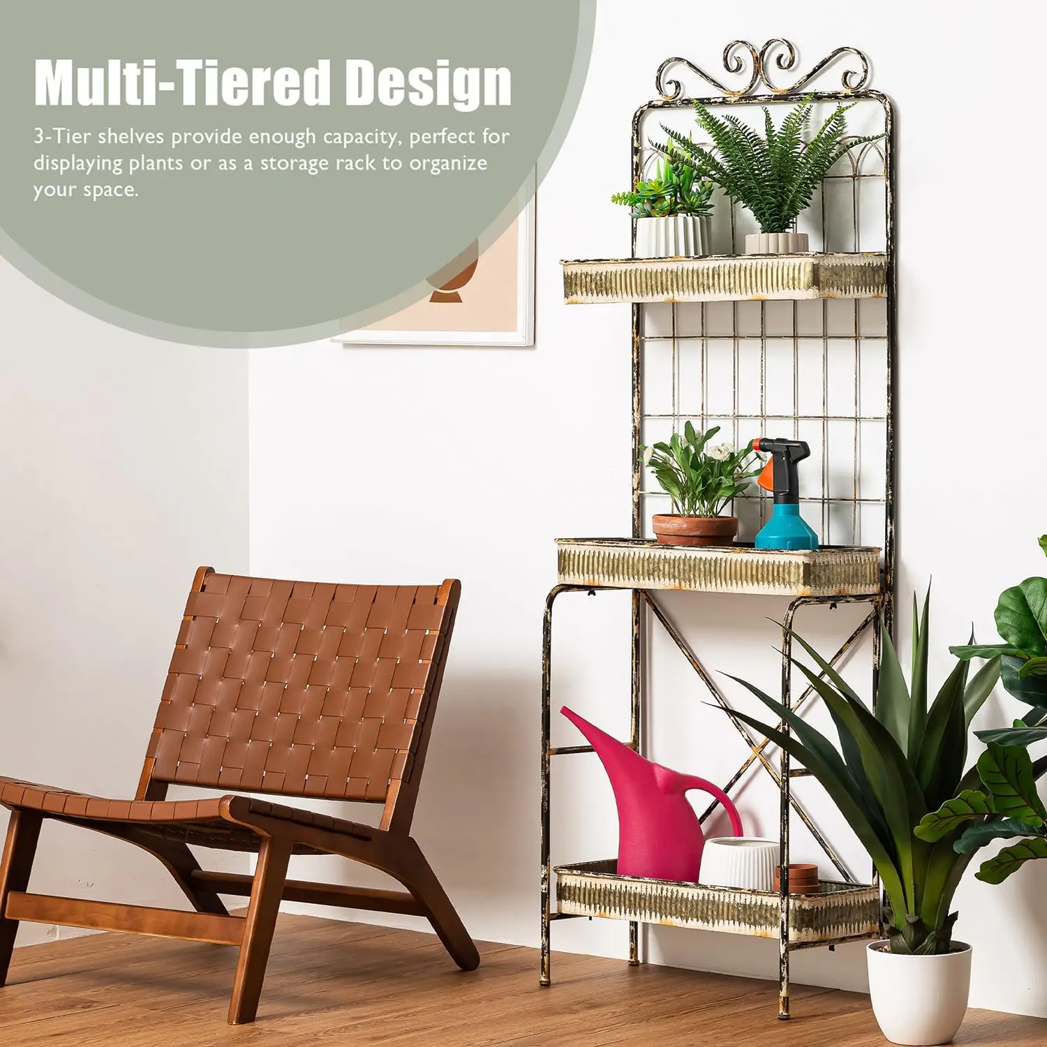 Garden Planter 3 Tiers Metal Display Plant Stand Storage Shelf Indoor Outdoor Floor Standing Storage O