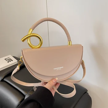 Borsa a tracolla retrò europea e americana, borsa a tracolla di design alla moda Borsa da sella a tracolla semicircolare di marca Borsa di nicchia