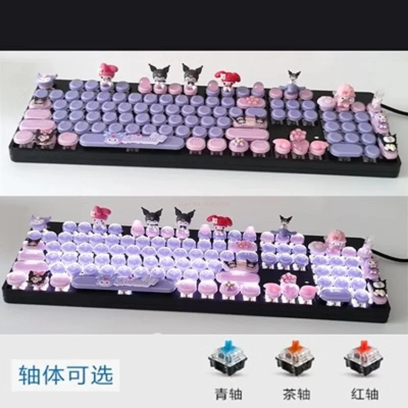 thumbnail image 1 of Teclado mecánico de 87/104 teclas Sanrio Kawaii Kuromi My Melody Cinnamoroll Teclado para juegos de anime con conexión en caliente Eje rojo té verde, 1 of 5