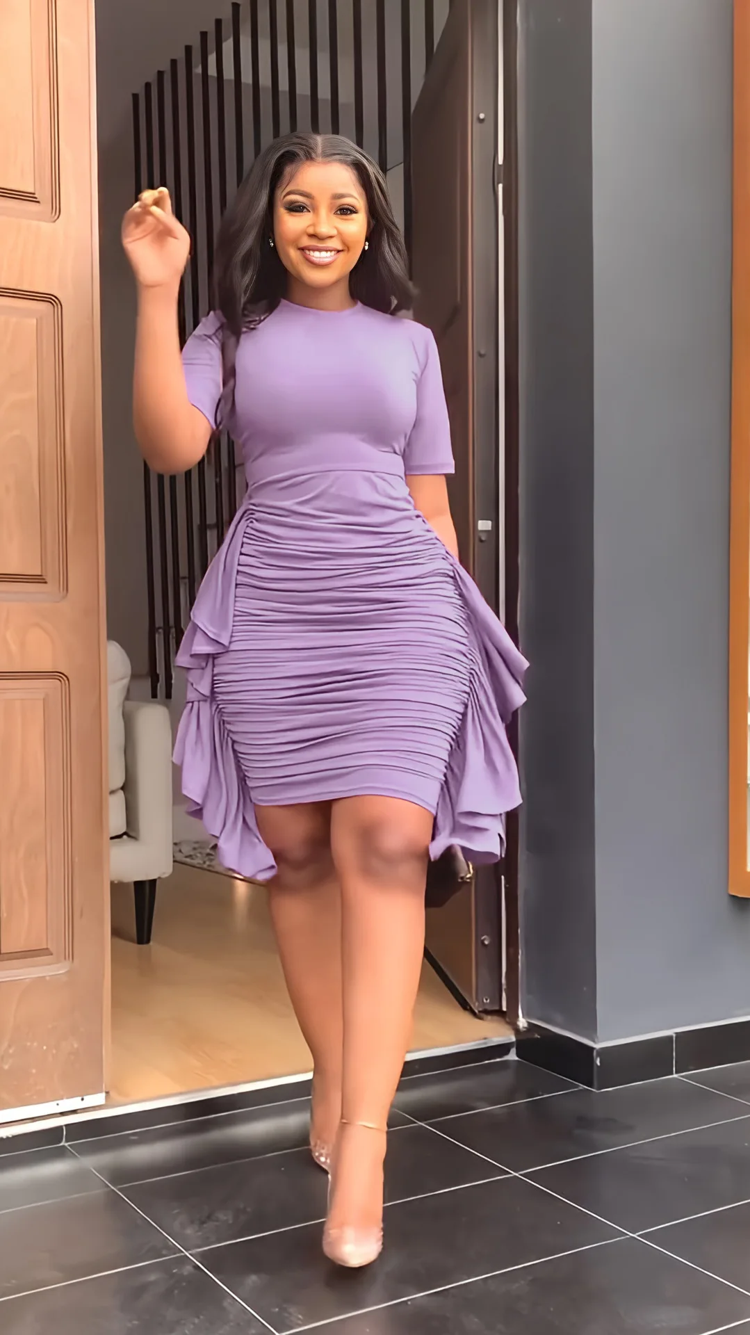 Buy HOUSE OF JAMOTI Dark Grape Ruffle Tired Mini Dress online