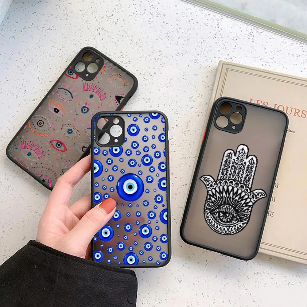 Luxury Lucky Eye Blue Evil Eye Matte Funda Per Iphone 15 Pro Max Custodia Per Iphone 11 13 14 12 Pro Max Mini 7 8 Plus Coque Cover