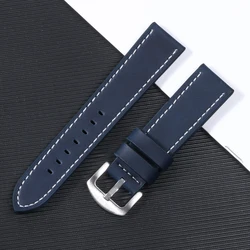 Premium Universal Leather Watch Strap with Steel Buckle - Versatile Wristband Replacement - 22mm (Blue White)