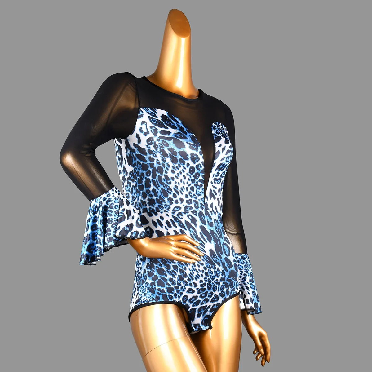 

Women Sexy Latin Dance Costume Adult Ladies Leopard Bodysuit Top Practice Clothing Dancing Long Sleeved T-shirt Stage Dancewear