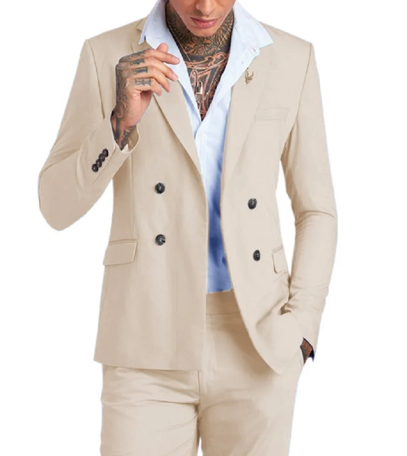 Red Costume Homme Men Suit Double Breasted Wedding Groom Tuxedo Slim Fit Terno Masculino Prom Party Blazer 2 Pieces