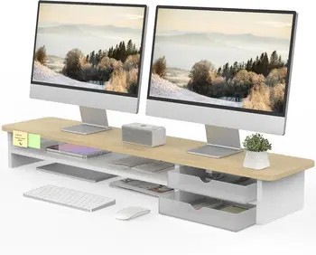 Wide Dual Monitor Wood Riser 1