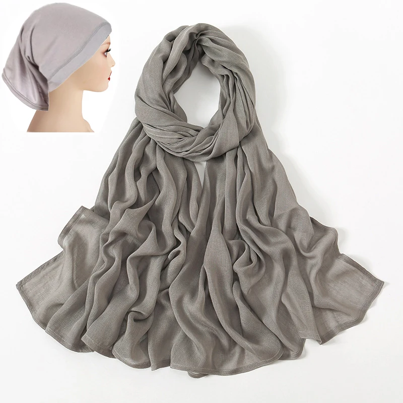 Hijab De Viscosa Con Gorra Interior A Juego | Juego Completo Para Mujer | Moda Musulmana Cómoda Y Transpirable