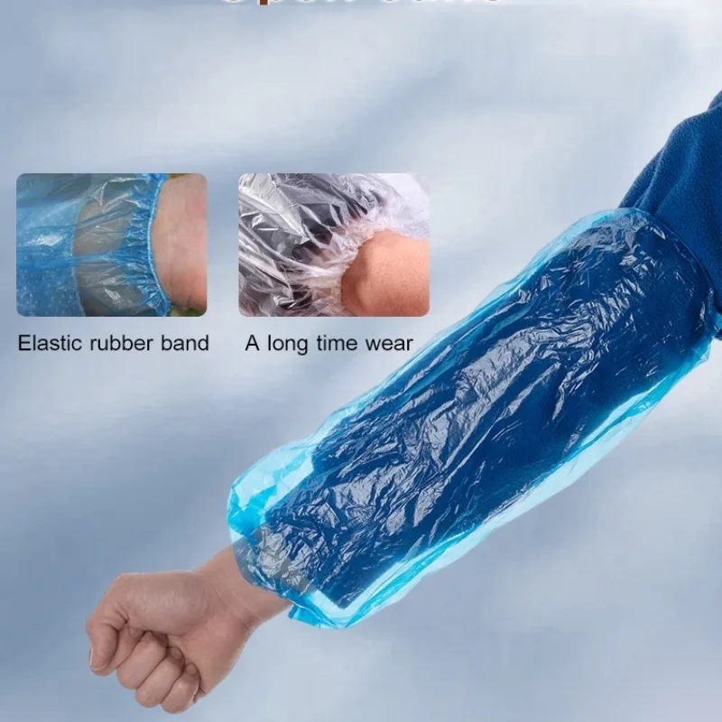 Waterproof oversleeves 100 Pcs Protective Waterproof Disposable Plastic Arm Sleeves Covers Oversleeves Oil-Proof with Elastic Wrist for Kitchen Restaurant
