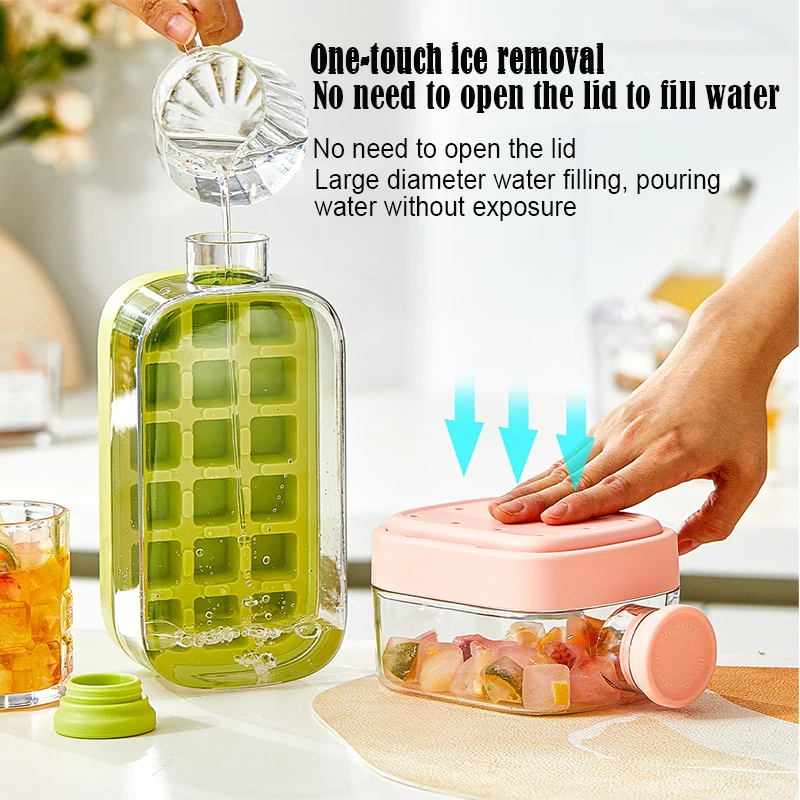 Silicone Ice Cube Making Mold With Lids Ice Kettle Dual-Use Convenient Making Press Non-Contact Deicing Straw Kettle