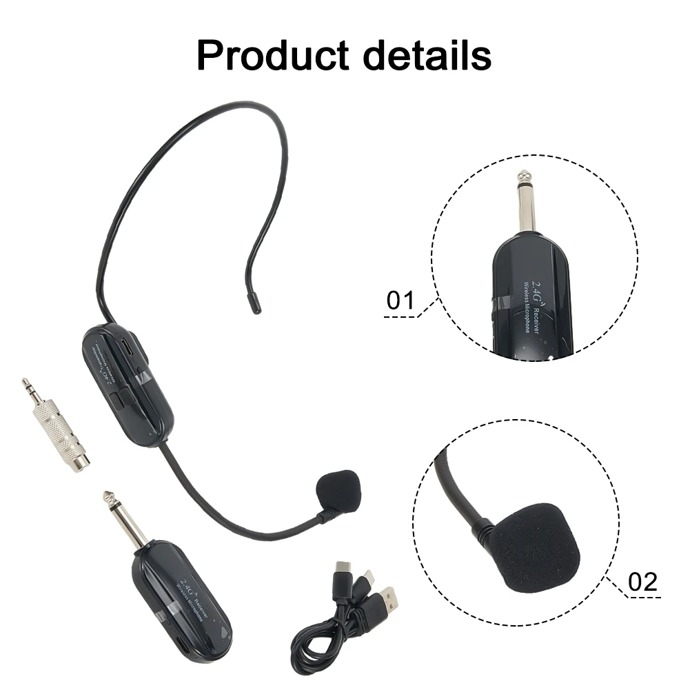야외 연설 헤드셋 마이크 송신기, USB 케이블 무선 어댑터, 교육용, 100HZ-15kHz, 160FT, 2.4G, 50M, 6-8 시간