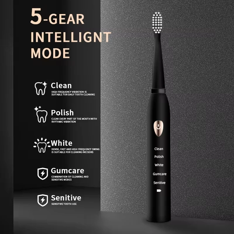 Jianpai Adult Black White Classic Acoustic Electric Toothbrush Adult 5-Gear Mode USB Charging IPX7 Waterproof Acoustic Electric 2