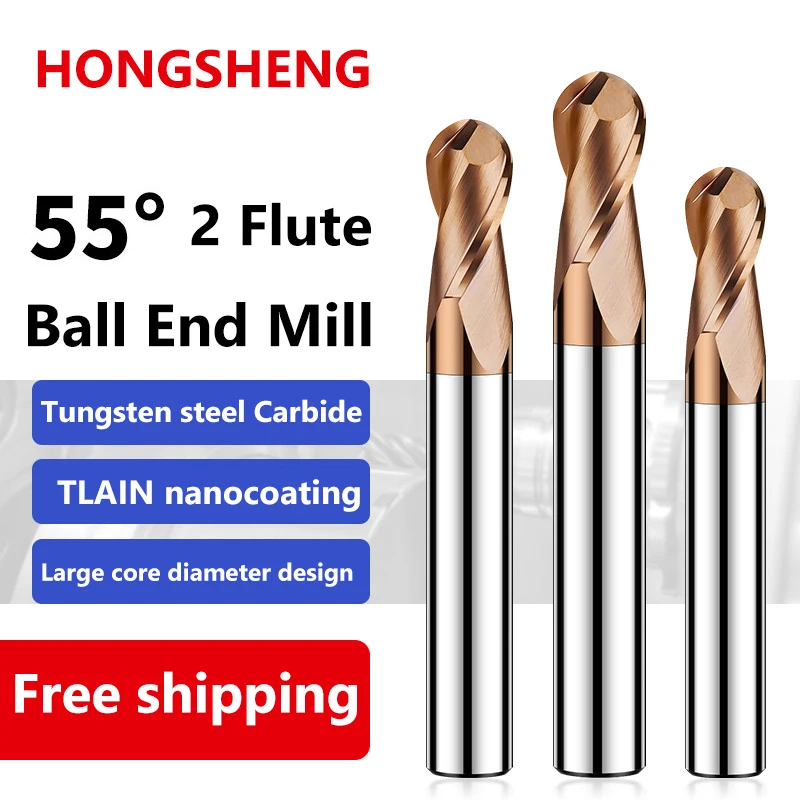 Kugelkopffräser, langer Hartmetallfräser, CNC-Fräser, Fräswerkzeuge R0.5 R1 R2 R3 R4 R6 8 10 R12 HRC55 2-Schneiden Metall