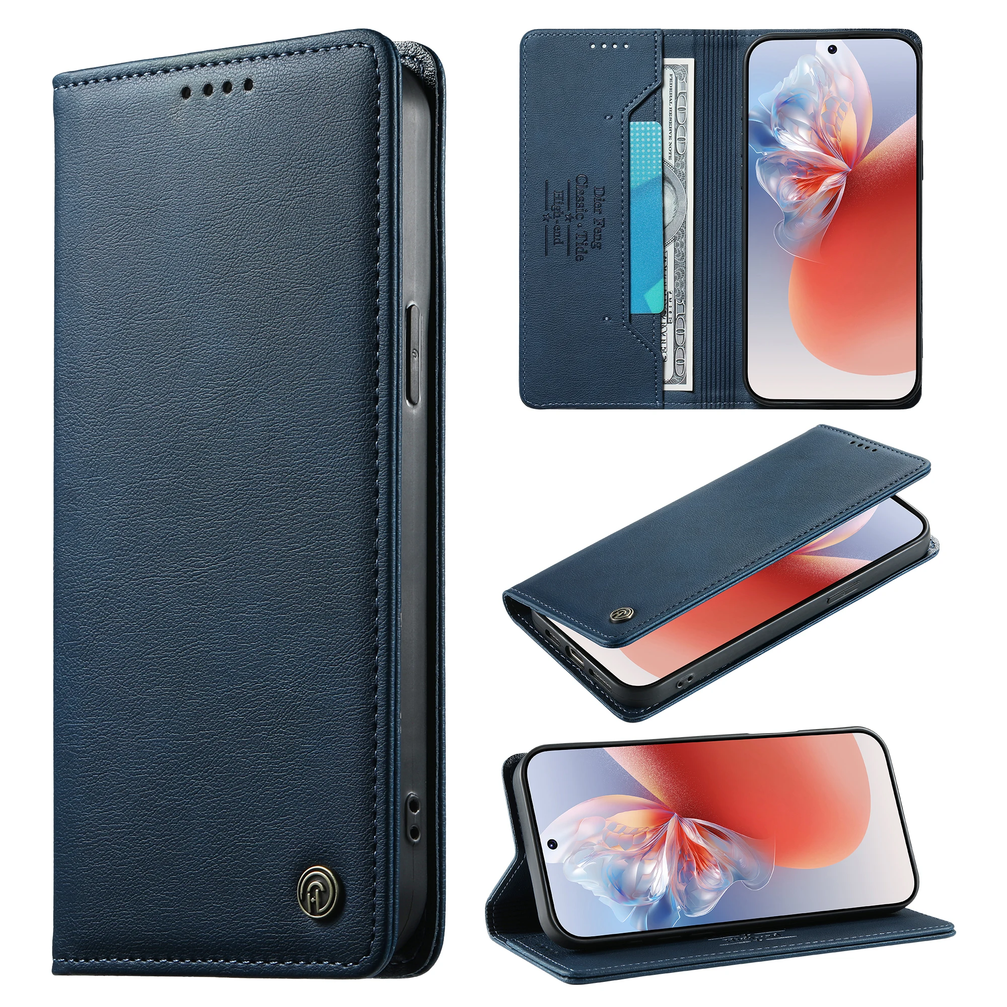 Magnetic Leather Flip Wallet Case with Card Slots