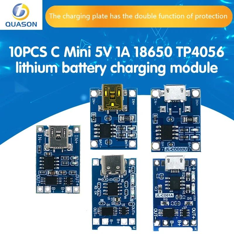 10PCS Type-C Micro Mini 5V 1A 18650 TP4056 Lithium Battery Charger Module Charging Board With Protection Dual Function