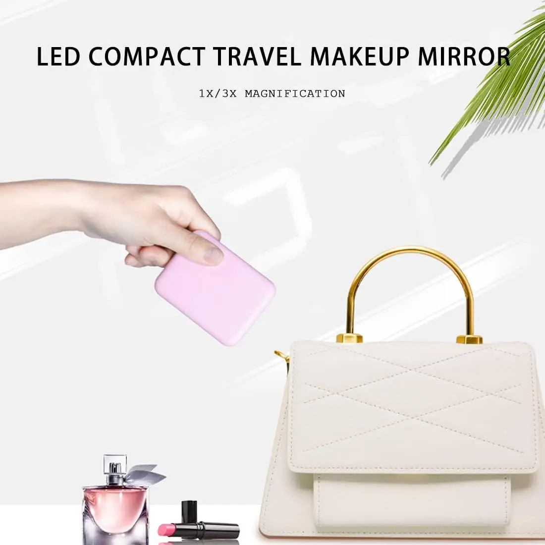 LED 조명이 있는 2023 메이크업 미러, 휴대용 접이식 소형 Lumineux 여행 스마트 핑크 화장대 거울, 메이크업 도구
