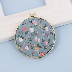 Vintage Floral Compact Mirror - Double-Sided Folding Makeup Accessory (Round-Blue)