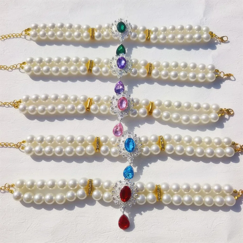 Pet Necklace 1pc Luxury Double Layer Pearl Pet Necklace with Diamond Pendant Wedding Costume Dog Cat Crystal Jewelry Accessories Pet Supplies