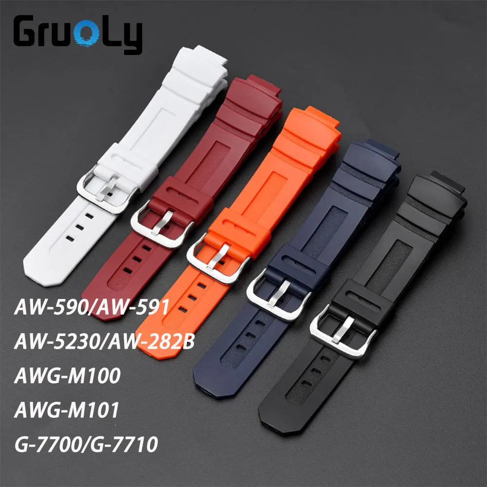 

Резиновый ремешок для часов из ТПУ для Casio AW-590/AW-591 AW-5230/AW-282B AWG-M100 AWG-M101 G-7700/G-7710 Сменные аксессуары