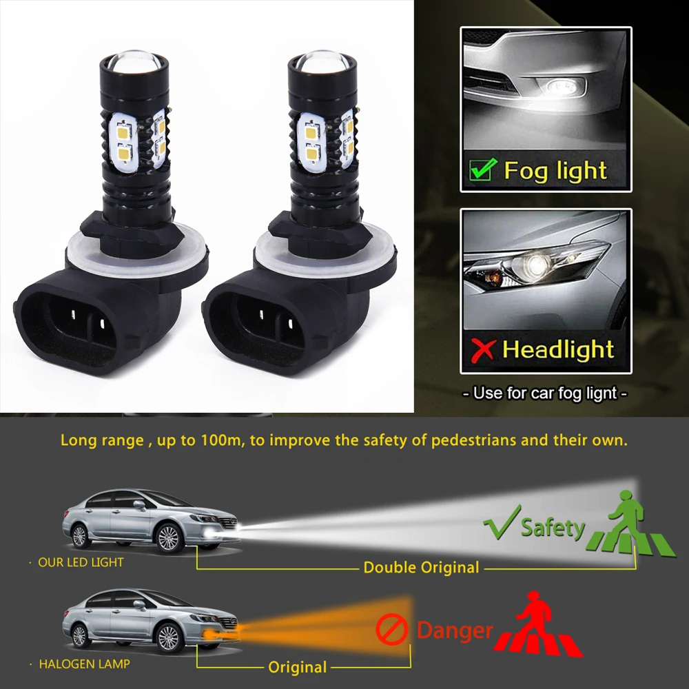 

2Pcs H27 881 889 50w 2400LM 6000K Super White Car Fog Led Bulb Light Front Head Driving Running Lamp 12V Autopart Accessorie