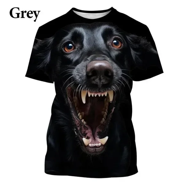 Camiseta con estampado 3D de perro, estilo urbano, manga corta, cuello redondo, ideal para hombre. Diseño moderno y elegante.
