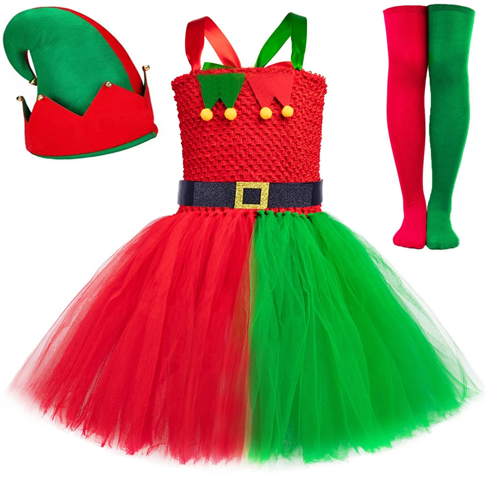 

Christmas Elf Cosplay Costume Girl Kids Xmas Party Tutu Princess Dress Outfit Toddler Baby Girls New Year Christmas Clothes Gift