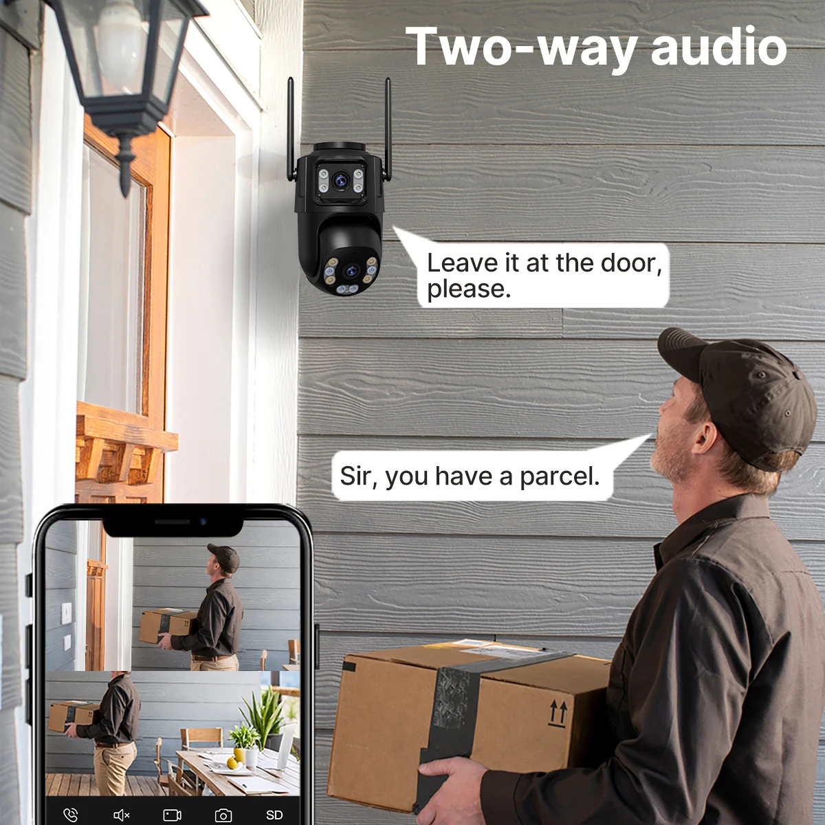 WONSADR Outdoor IP Camera With WiFi 5Ghz & 2.4Ghz PTZ Camera AI Human Detection Dual Screen CCTV Security Camera Audio iCSee APP 6