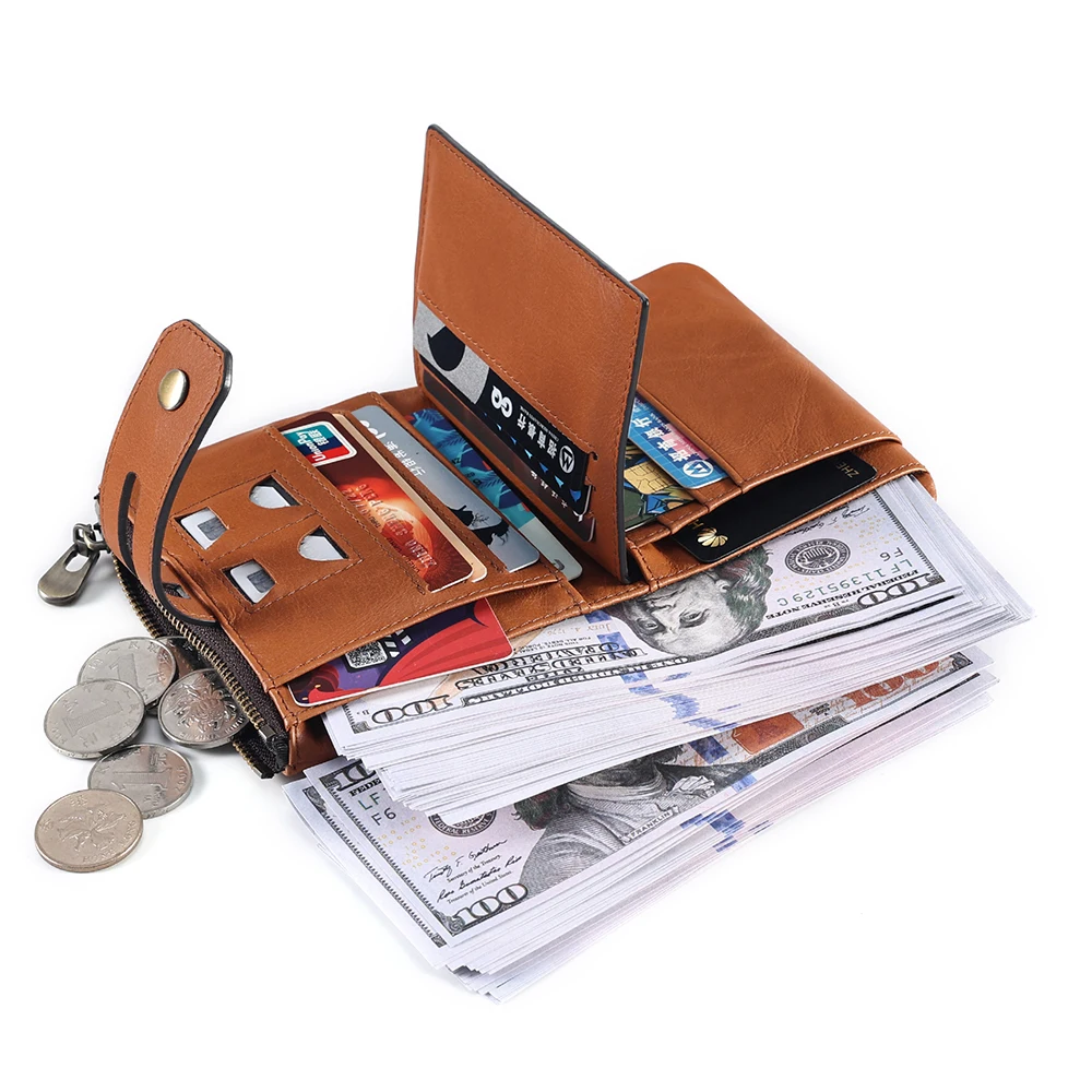 Wallet Male Genuine Leather Anti-theft RFID Retro Wallet For Men Multi Card Cowhide Wallet Short Wallet Men bag