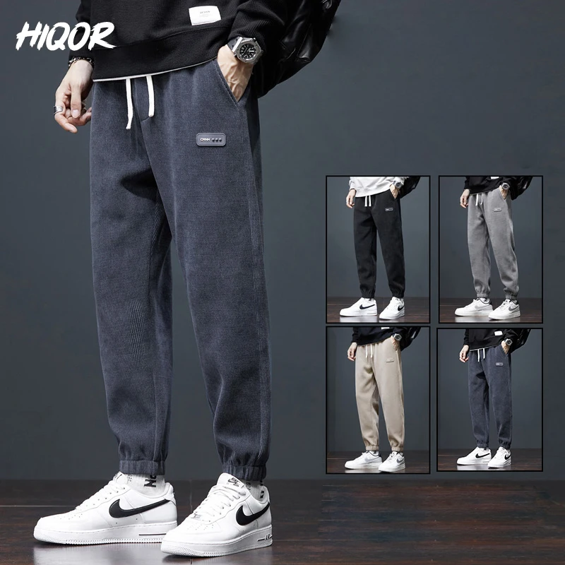 

HIQOR Men's Casual Pants Autumn Winter Warm Straight Corduroy Solid Loose Classic Fashion All-match Harem Trousers Male 2023 New