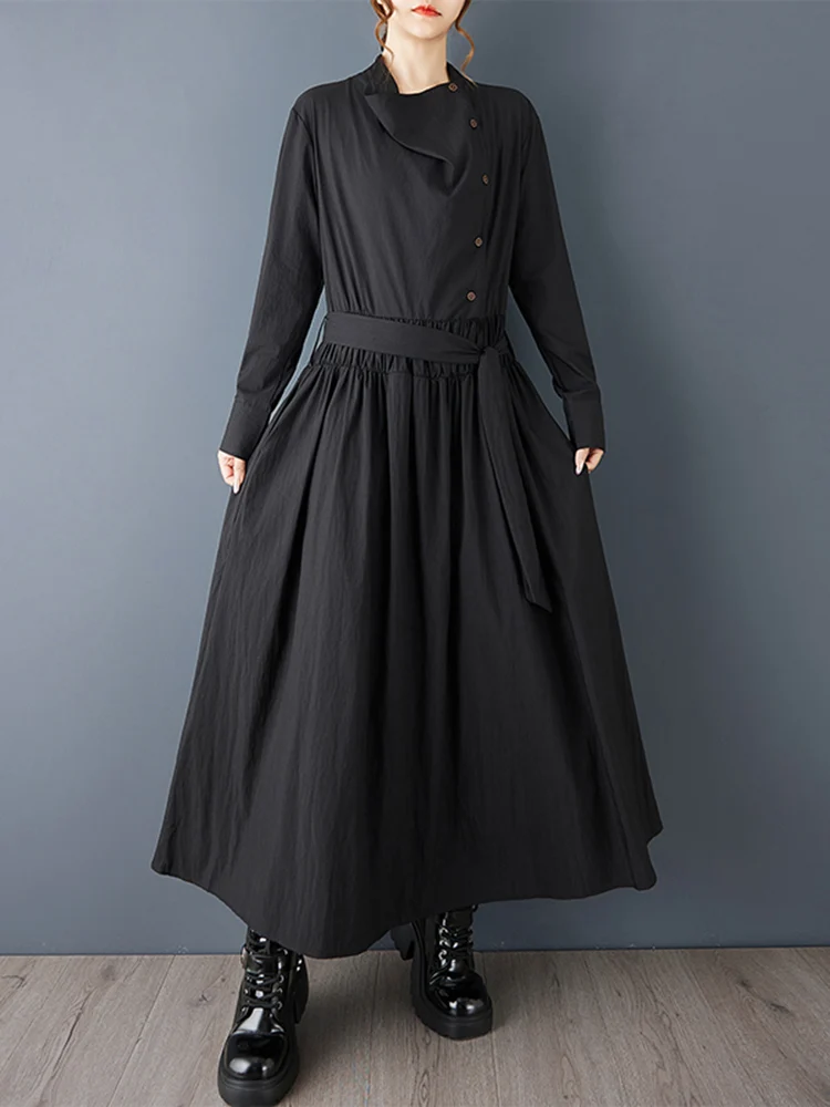 Oversized Patchwork Shirt Long Sleeve Dresses For Women New Bandage Loose Casual  Midi Dress Elegant Clothing Spring Autumn 2025