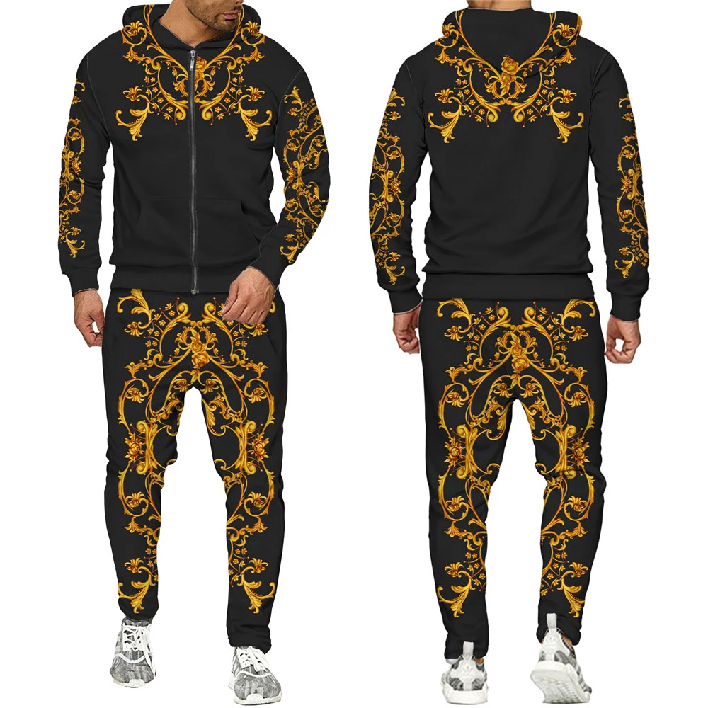 

2022 Fashion Casual 3D Printed Sportswear Suit Personality Creative Mens Hooded Suits Hooded Suits Sweatshirt Sweatpants Two Set
