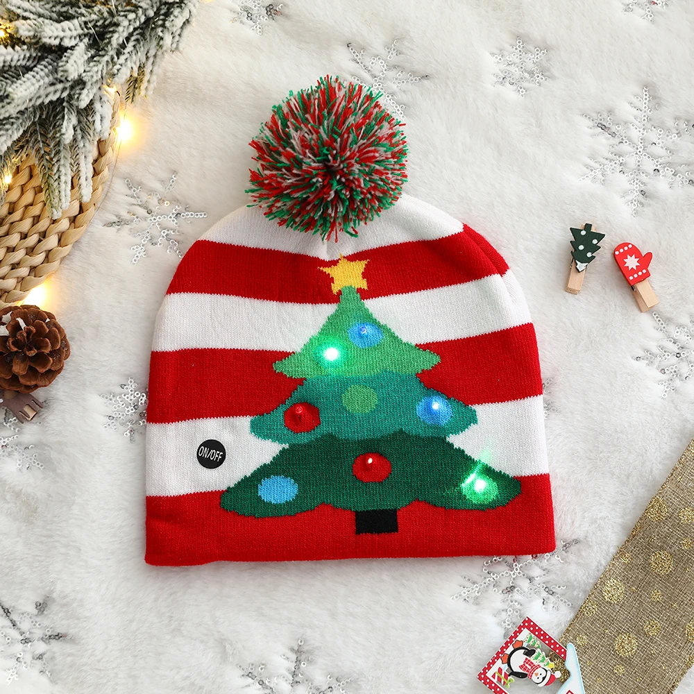 LED Christmas Hats Sweater Knitted Beanie Christmas Light Up Knitted Hat Gift for Kids Xmas New Year Decorations