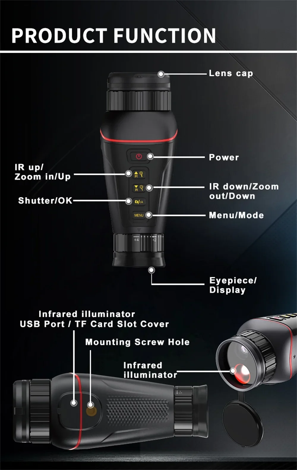 Monocular Night Vision Device 4K UHD Infrared Camera 8X Digital Light Zoom Hunti