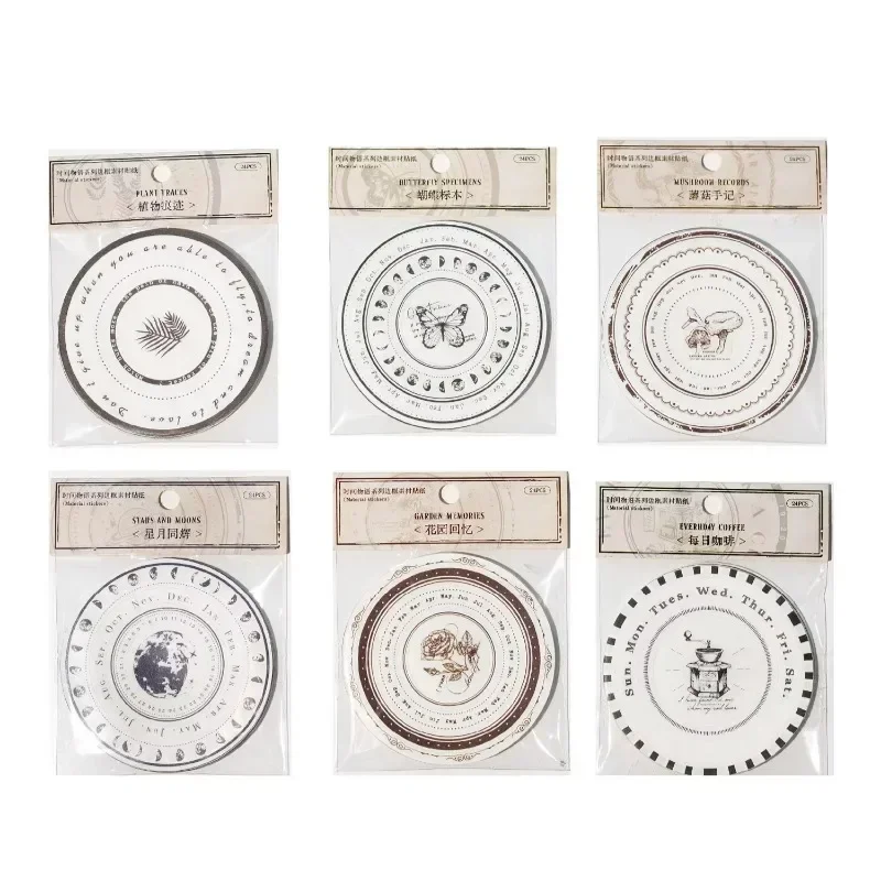 24Pcs Stickers Time Story circular border Supplies account free match materials package Package Scrapbooking cutting 113*87mm