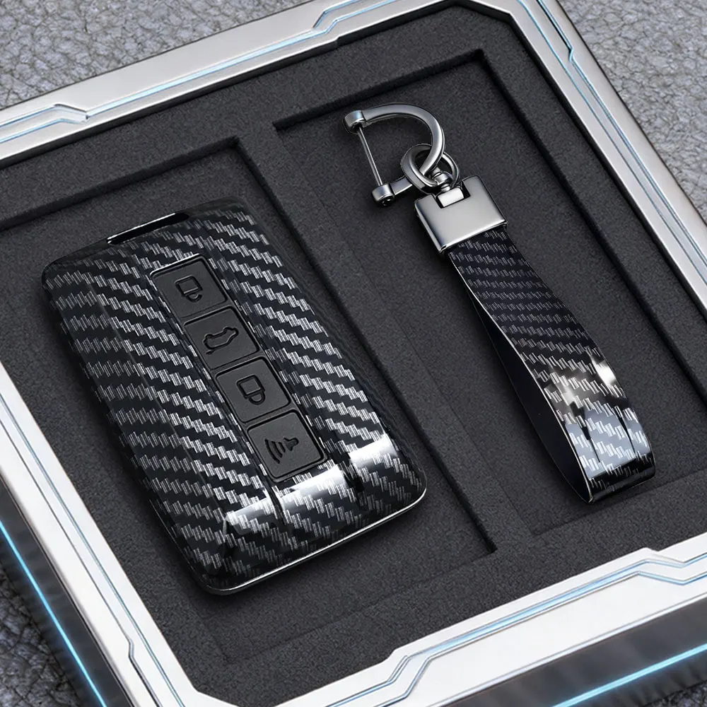 Premium ABS Carbon Fiber Car Key Case with Keychain Holder