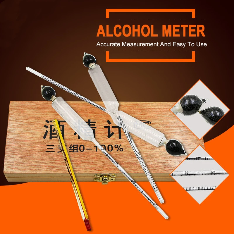Alcohol Meter 0-100% Professional Breathalyzer Concentration for Wine with Thermometer