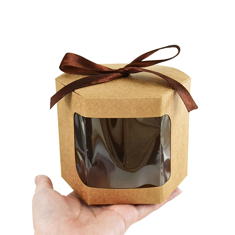 5Pcs Hexagon Kraft Paper Gift Boxes with Transparent Window, Brown and White Dessert Pa... - SKU HKGB1923 - UGI Packaging