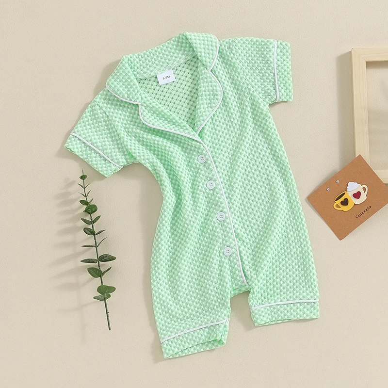 Baby Pajamas Romper Sleepwear Short Sleeve Lapel Short Jumpsuit Newborn Infant Casual Homewear Summer newborn baby sleepwear