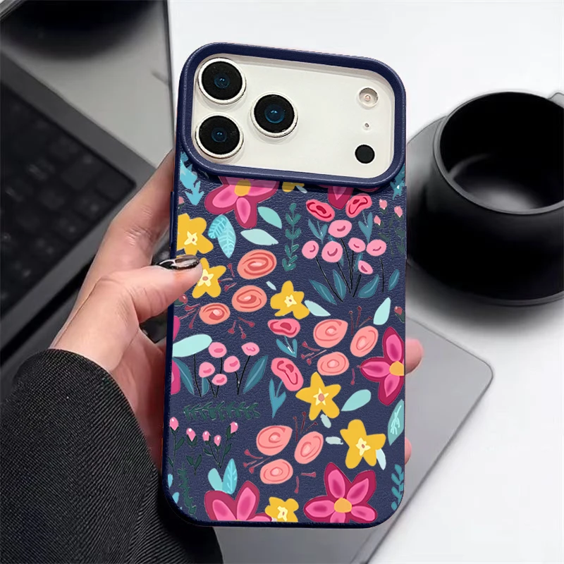 Rose Red Floral Print Soft Silicone Leather Texture Phone Case
